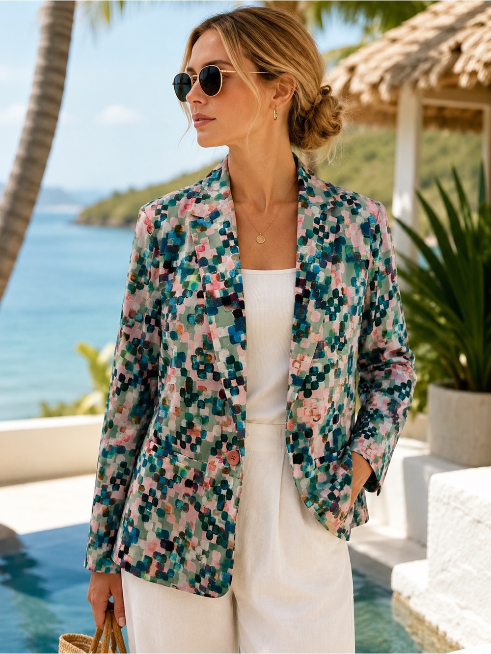 NWT Neu Nomads Lulu Jacket Blue Pixel Print Cotton Poplin‎ Blazer Lightweight M